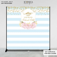 Load image into Gallery viewer, First Communion Party Backdrop,Striped Floral Banner,Pink Peonies Baptism Banner Angels Printed Free Shipping BFC0004

