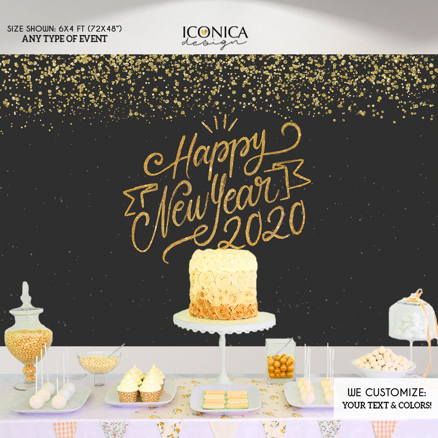 New Year’s Eve Party Supplies,New Year's Eve party Photo Booth Backdrop,New Year’s Eve Decoration,Gold Glitter NYE PARTY Decor BHO0034