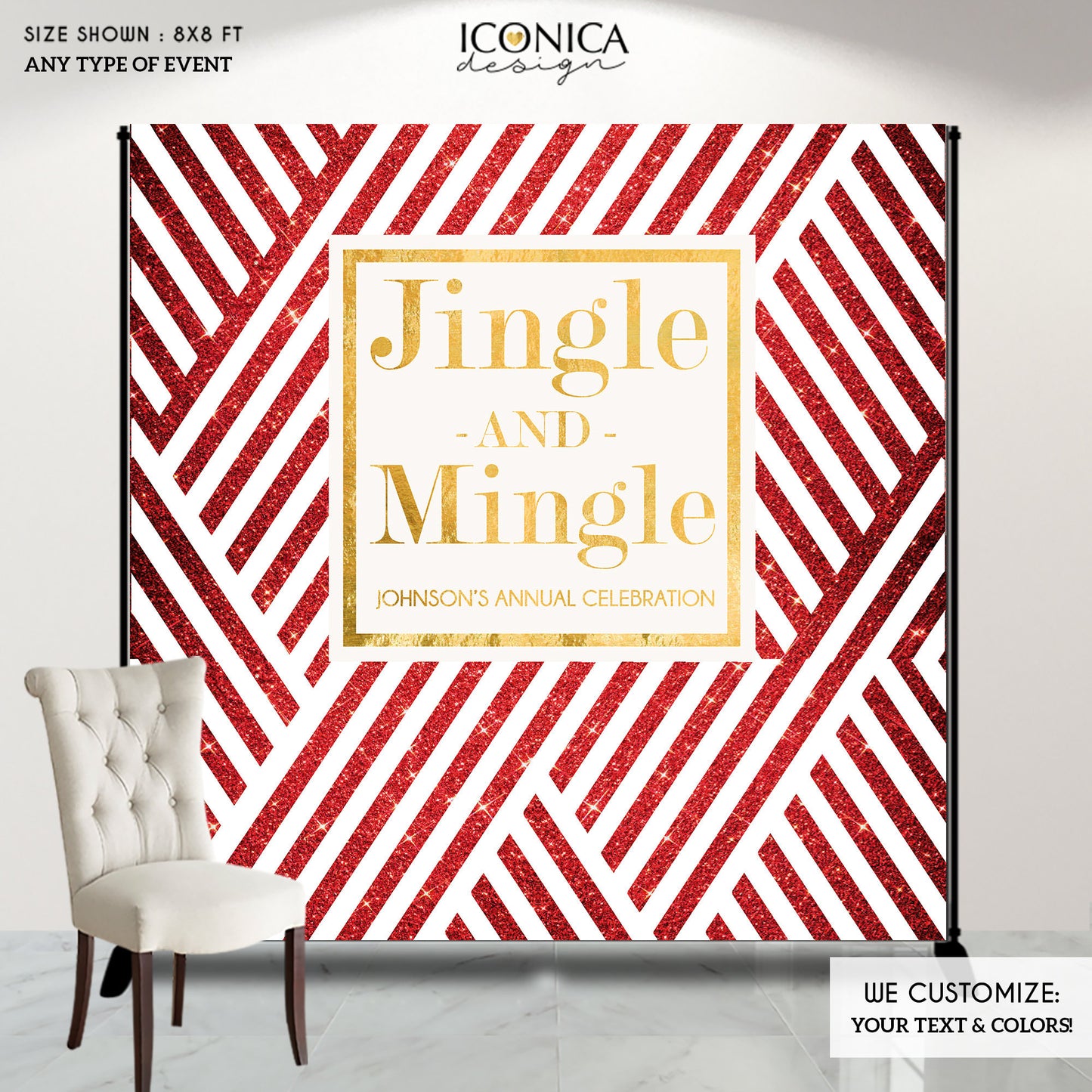 Holiday Photo Booth Backdrop, Christmas Party backdrop, Jingle and Mingle Backdrop, any wording, Printed BHO0022 BHO0023