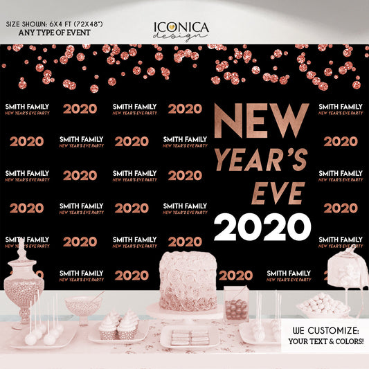 NYE PARTY New Year's Eve party Photo Booth Backdrop, Black and Faux Gold Rose backdrop, any type of event, Printed or Printable File BHO0027