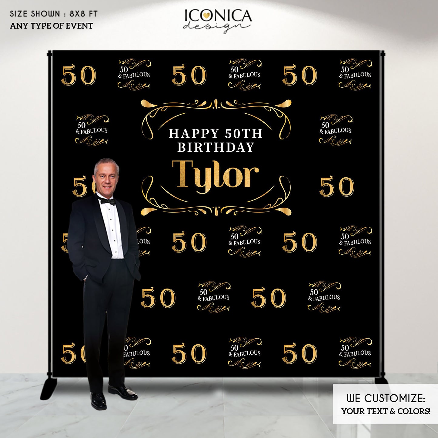 50th Birthday Backdrop, 50 and Fabulous Custom Step And Repeat Backdrop, Milestone Birthday Backdrop, Aged to Perfection Personalized birthday BBD0126