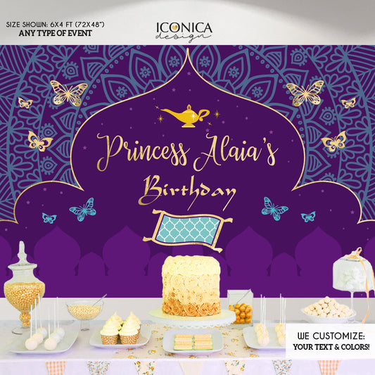 Moroccan Party Backdrop, Purple Teal Gold Party Backdrop, Arabic Princess Party Backdrop, Any Age or Event,Printed Or Printable File