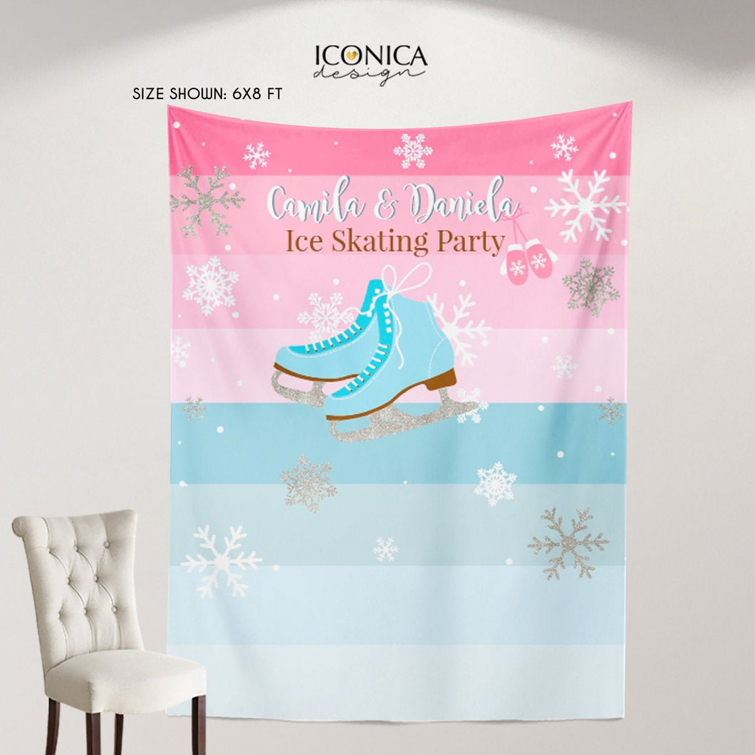 Ice Skating Party Backdrop,Winter Wonderland Custom Photo Backdrop,Let's Skate Party Decor