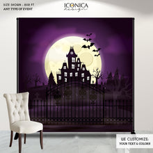 Load image into Gallery viewer, Halloween Party Photo Booth Backdrop,Halloween Party Decor,Haunted House Backdrop,Spooky backdrop, cemetery banner
