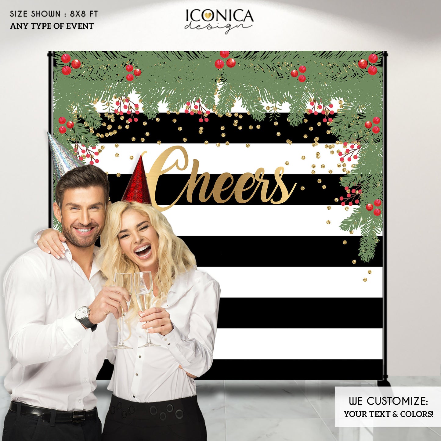Holiday Party Backdrop, Christmas Party backdrop,Cheers Backdrop,any wording,Happy Holidays Party Banner, PrinteBHO0012