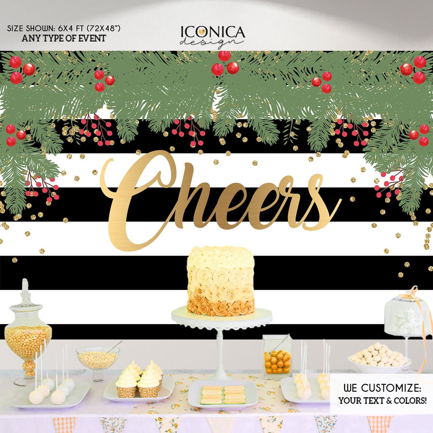 Holiday Party Backdrop, Christmas Party backdrop,Cheers Backdrop,any wording,Happy Holidays Party Banner, PrinteBHO0012