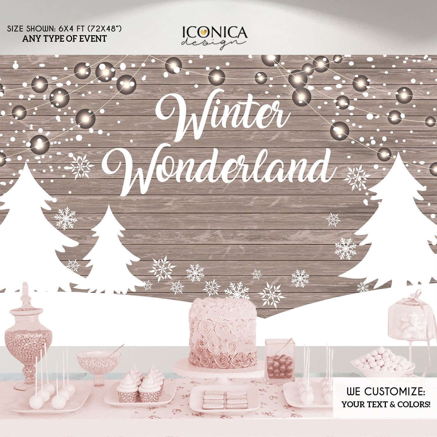 Winter Wonderland Backdrop,Rustic Wedding Backdrop,Woodland Party Backdrop,Winter Party, Printed BWD0020