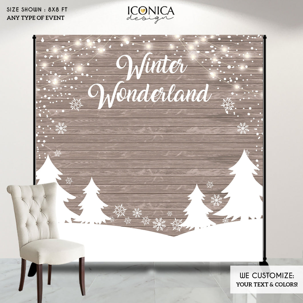 Winter Wonderland Backdrop,Rustic Wedding Backdrop,Woodland Party Backdrop,Winter Party, Printed BWD0020