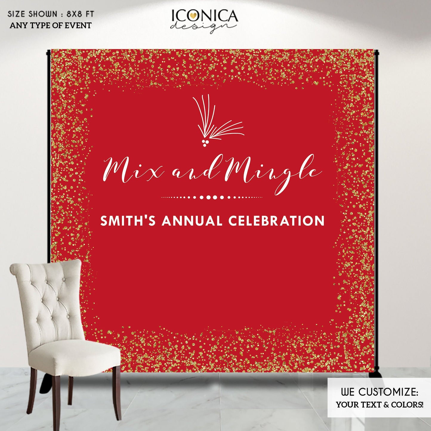 Holiday Photo Booth Backdrop, Christmas Party backdrop, Mix and Mingle Backdrop, any wording, Holiday Banner, Printed