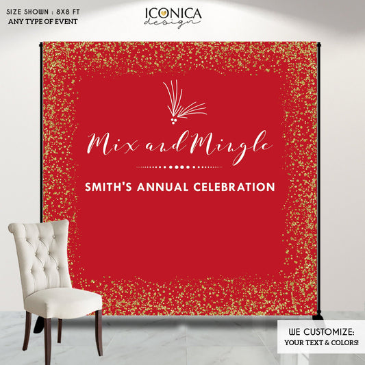Holiday Photo Booth Backdrop, Christmas Party backdrop, Mix and Mingle Backdrop, any wording, Holiday Banner, Printed