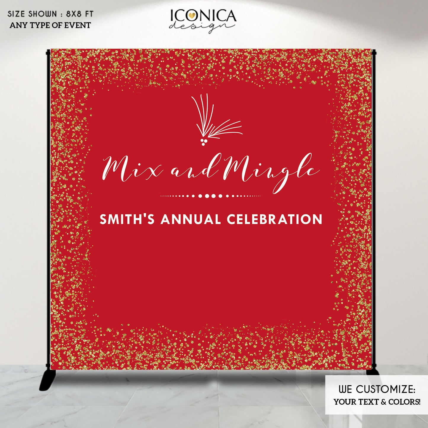 Corporate Holiday Party Photo Booth Backdrop, Christmas Party backdrop, Mix and Mingle, any wording, Printed