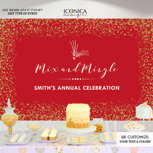 Corporate Holiday Party Photo Booth Backdrop, Christmas Party backdrop, Mix and Mingle, any wording, Printed