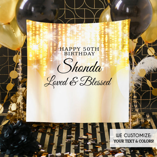 50th Birthday Backdrop, Photo Booth Party Backdrop, Step And Repeat, Milestone Birthday Backdrop ,  Red Carpet Banner, 50 and Fabulous, 50 Years, Gold Backdrop, BBD0075