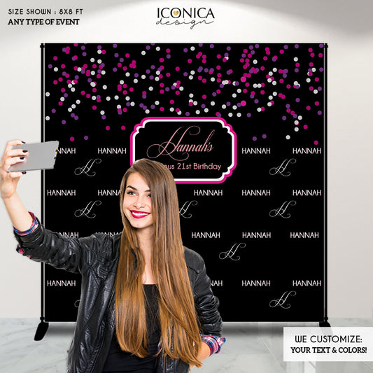 Birthday Photo Booth Backdrop Purple And Pink Confetti Step And Repeat Backdrop Red Carpet 21st Birthday Printed Bbd0040