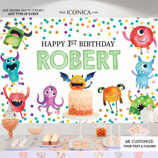 Halloween Party Backdrop,Monster Party Backdrop,Personalized Monster 1st Birthday Decor,Personalized Monster Banner, Printed Backdrop