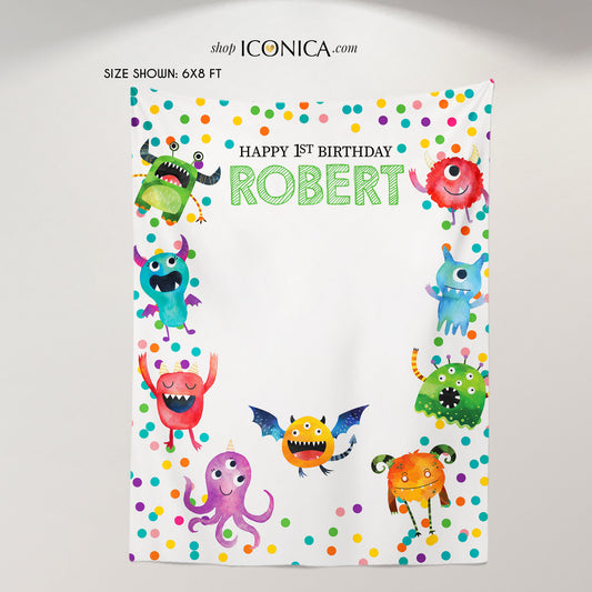 Monster Party Backdrop,Halloween Party Backdrop,Personalized Monster 1st Birthday Decor,Personalized Monster Banner, Printed Backdrop