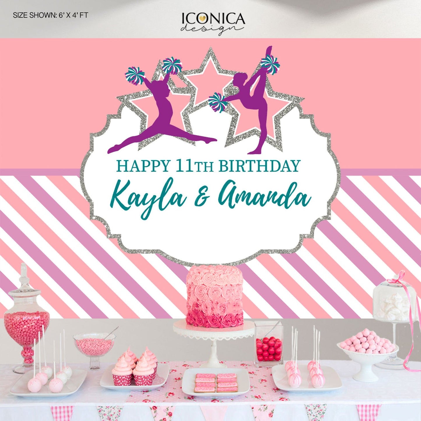 Gymnastics Party Backdrop, Sports Birthday Banner - Any Age, Pink Teal Purple - Any Colors, Printed Or Printable File