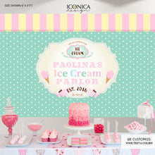 Load image into Gallery viewer, Ice Cream Parlor Backdrop, First Birthday, Banner, Ice Cream Party Backdrop, Ice Cream, Gelato, Printed, BBD0029
