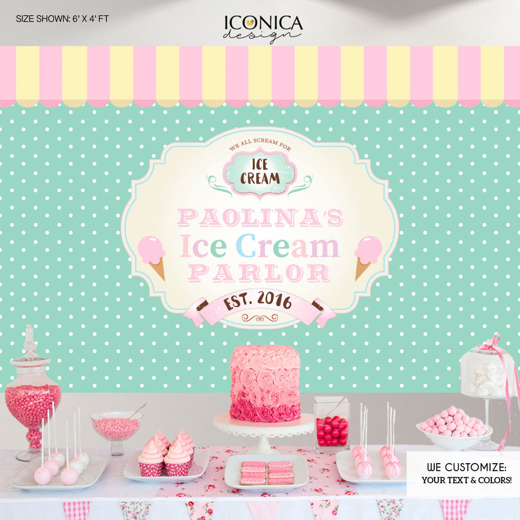 Ice Cream Parlor Backdrop, First Birthday, Banner, Ice Cream Party Backdrop, Ice Cream, Gelato, Printed, BBD0029