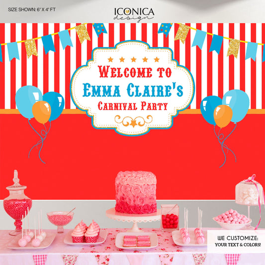 Circus First Birthday Banner Carnival Party Backdrop - Circus Birthday party || Carousel Backdrop any age Printed BBD0012