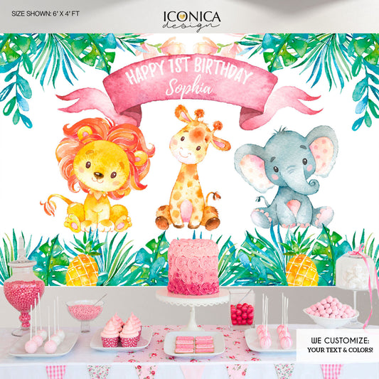 Safari Backdrop, Party Animals Backdrop, Safari Banner Jungle Animals Backdrop, Personalized Animals Banner Printed Or Digital File BBD0089