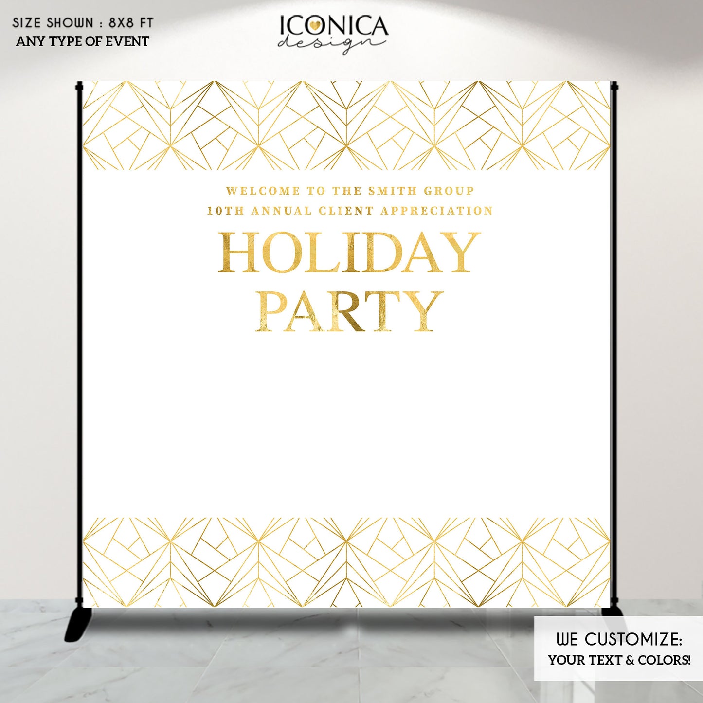 Holiday Party Backdrop,White and Gold Sparkles Party Backdrop,Elegant Corporate Backdrop, White Christmas, Printed BHO0010