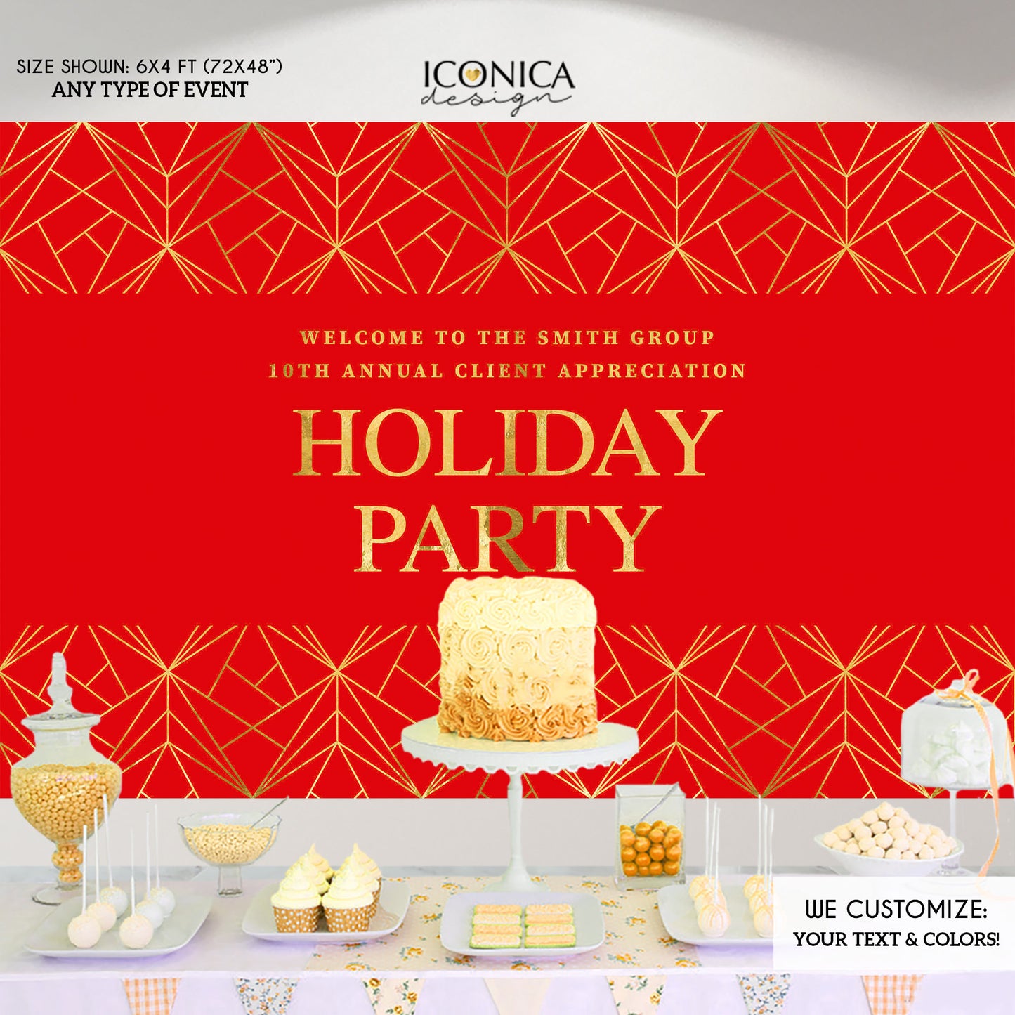 Holiday Party Backdrop, Red and Gold Sparkles Party Backdrop, Elegant Corporate Backdrop- Printed BHO0006 ,holiday decor