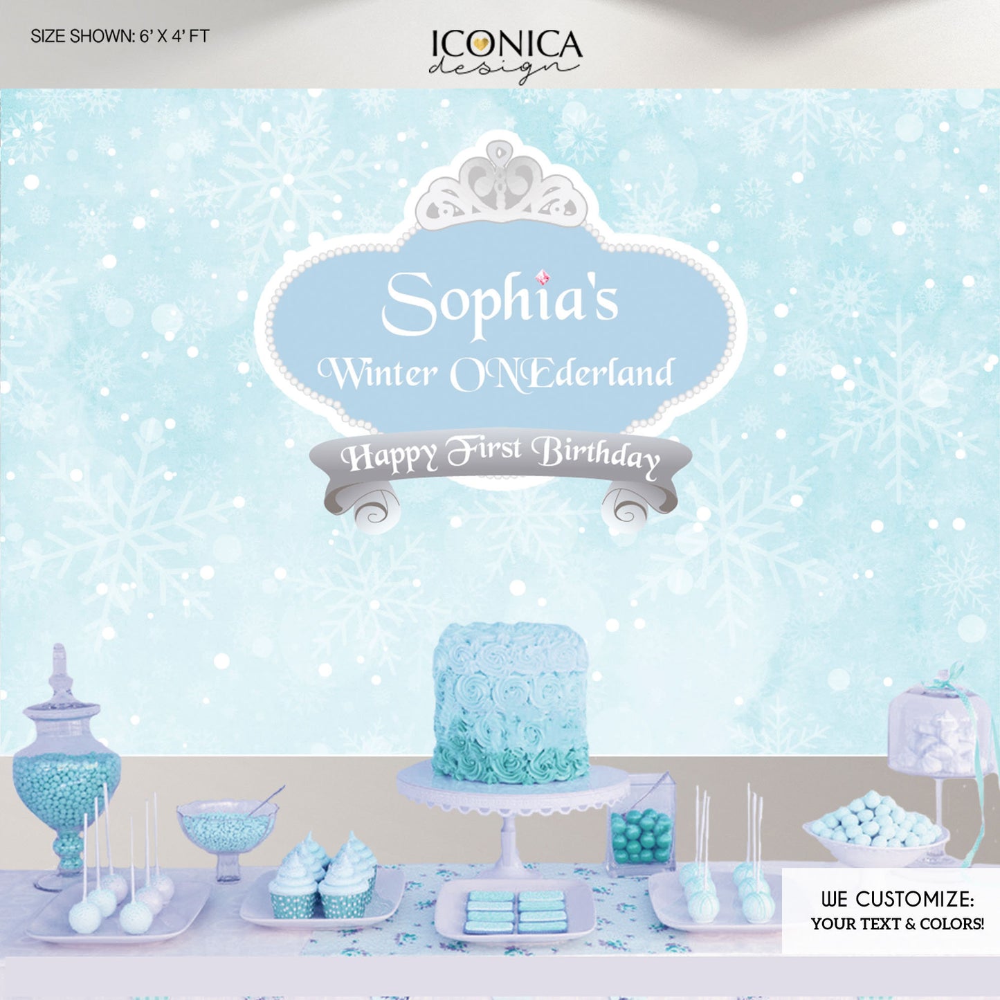Winter Onederland Blue And Silver Glitter Party Backdrop, Winter Wonderland Party, Any Type Of Event, Snowflakes, Printed