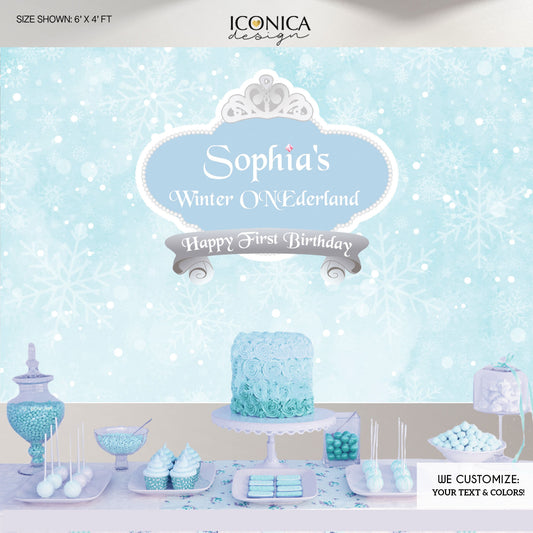 Winter Onederland Blue And Silver Glitter Party Backdrop, Winter Wonderland Party, Any Type Of Event, Snowflakes, Printed