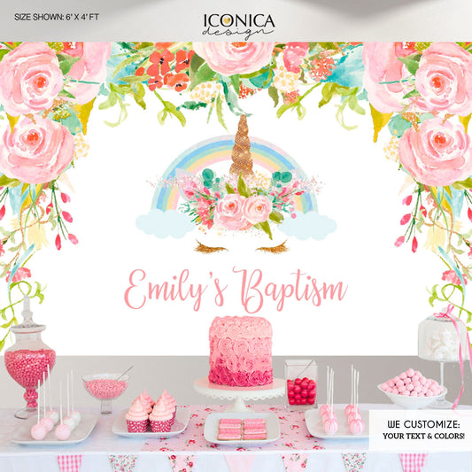 Unicorn Party Backdrop, Floral Unicorn Baptism, Personalized Magical Unicorn First Birthday, Any type of event, Printed BBS0045