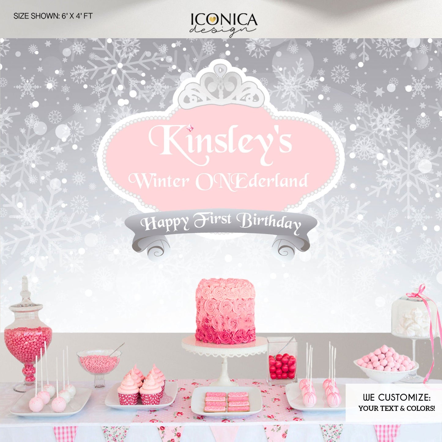 Winter Onederland Backdrop, Pink And Silver Party Backdrop, Winter Wonderland Party, Ice Princess Party,Snowflakes Printed