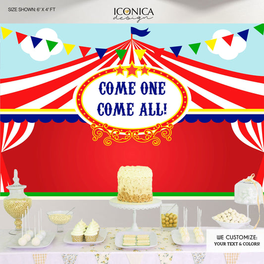 Circus Party Backdrop,First Birthday Carnival Party Backdrop,Carousel Backdrop,Any Age, Printed Bbd0021