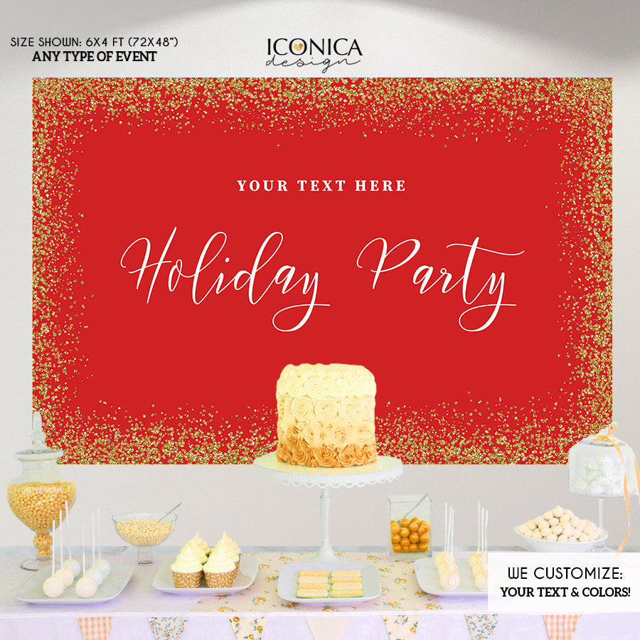 Holiday Party Photo Backdrop,Christmas Party backdrop,Red and Gold Backdrop,Happy Holidays, Printed BHO0008