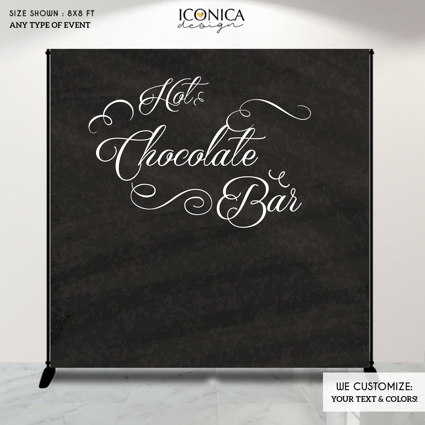 Hot Chocolate Bar Banner, Holiday Party Backdrop, Winter Party Chalkboard Background, Christmas Party, Printed BHO0018