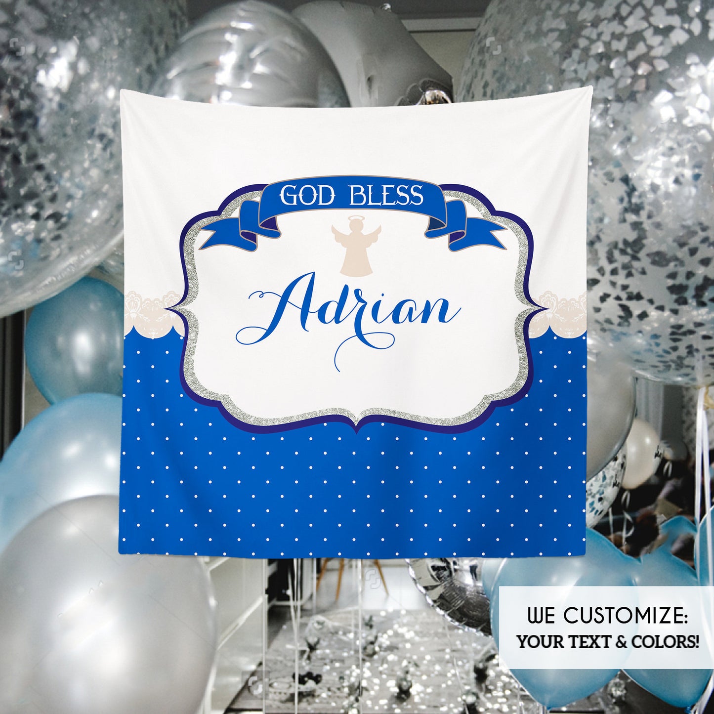 First Communion Backdrop, Little Angel theme, Baptism Banner, Religious Banner, Any color - Printed Free Shipping BFC0007