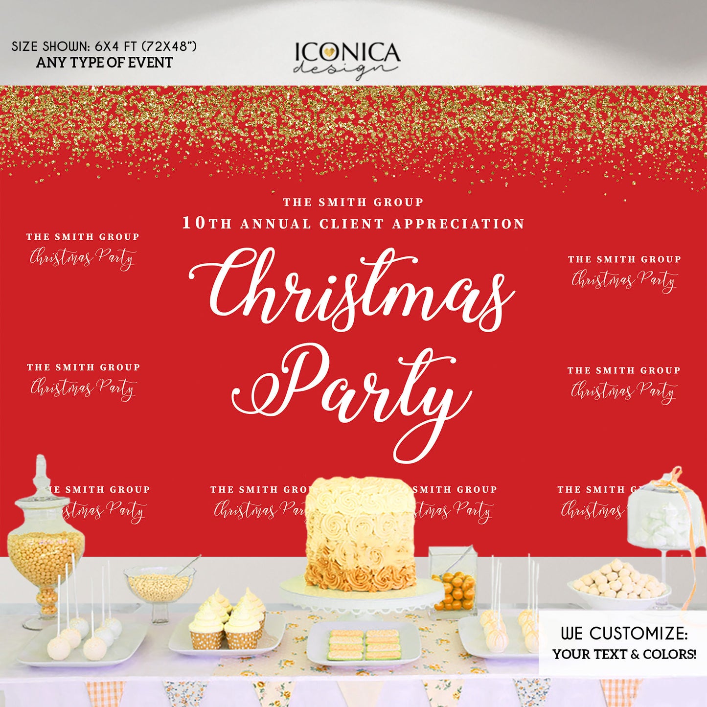 Christmas Party backdrop,Holiday Decor,Photo Booth Backdrop, Holiday Party Backdrop,Red and Gold Backdrop, Printed BHO0007