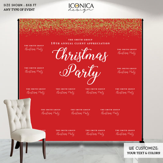 Christmas Party backdrop,Holiday Decor,Photo Booth Backdrop, Holiday Party Backdrop,Red and Gold Backdrop, Printed BHO0007