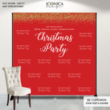 Load image into Gallery viewer, Christmas Party backdrop,Holiday Decor,Photo Booth Backdrop, Holiday Party Backdrop,Red and Gold Backdrop, Printed BHO0007
