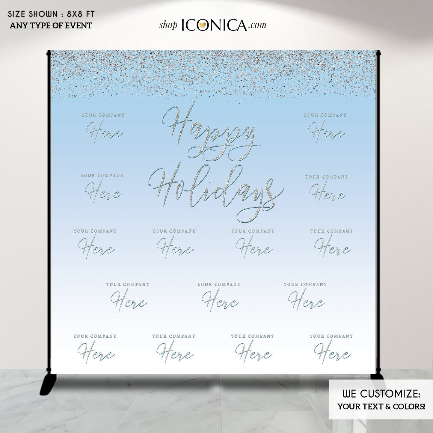 Winter Wonderland Photo Booth Backdrop, Blue Holiday Party Backdrop, Blue Christmas Party backdrop, Printed BHO0007