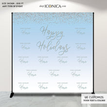 Load image into Gallery viewer, Winter Wonderland Photo Booth Backdrop, Blue Holiday Party Backdrop, Blue Christmas Party backdrop, Printed BHO0007
