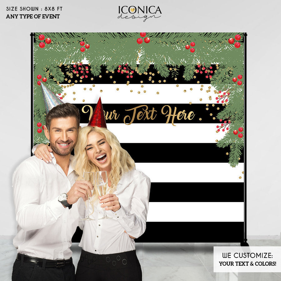 Christmas Photo Booth Backdrop, Christmas Party backdrop, CHEERS Festive Backdrop, Striped Holiday Banner, Printed BHO0012