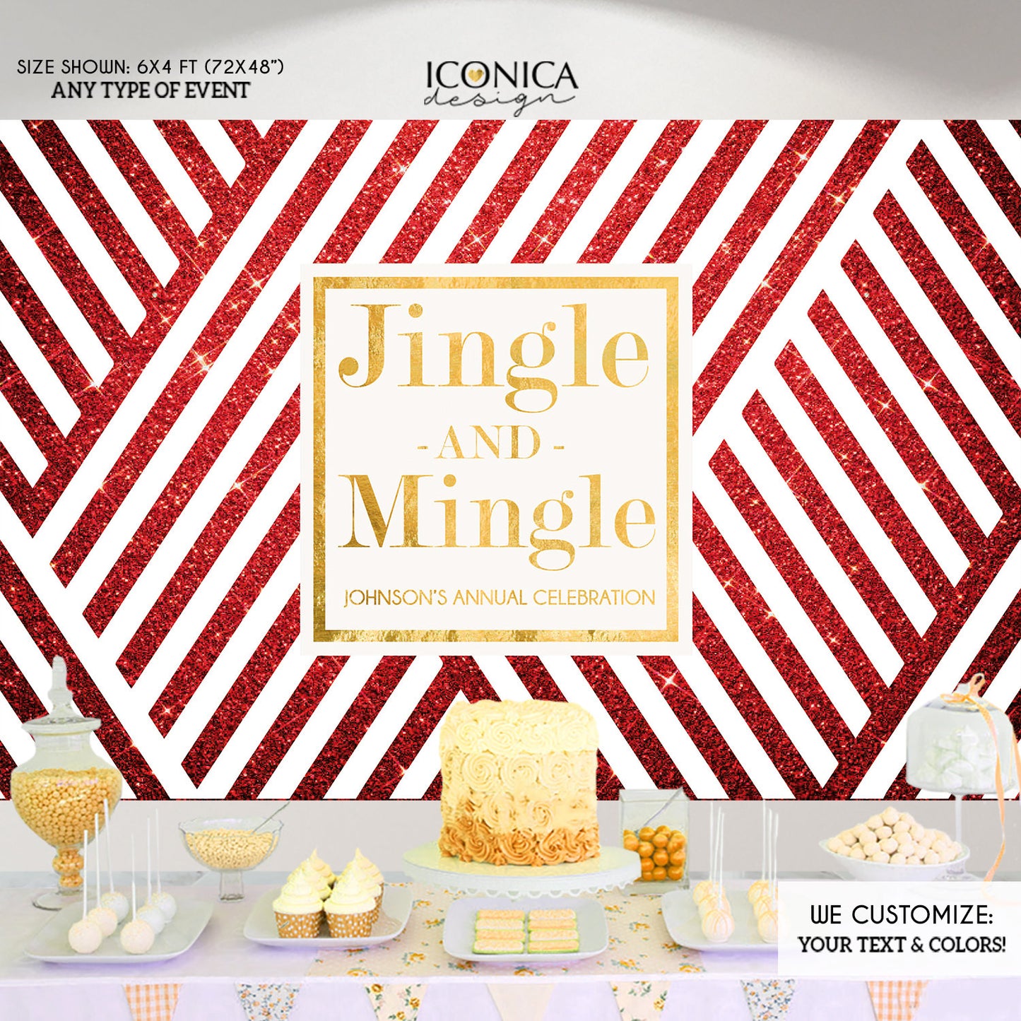 Holiday Photo Booth Backdrop, Christmas Party backdrop, Jingle and Mingle Backdrop, any wording, Printed BHO0022 BHO0023