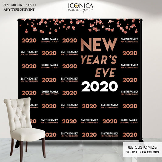 NYE PARTY New Year's Eve party Photo Booth Backdrop, Black and Faux Gold Rose backdrop, any type of event, Printed or Printable File BHO0027