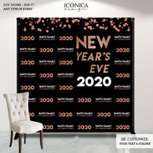 Load image into Gallery viewer, NYE PARTY New Year&#39;s Eve party Photo Booth Backdrop, Black and Faux Gold Rose backdrop, any type of event, Printed or Printable File BHO0027
