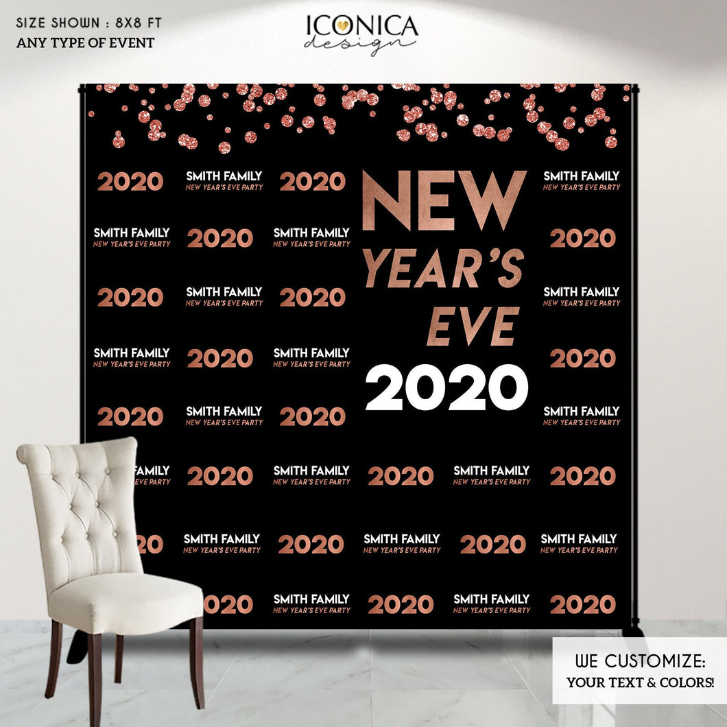 NYE PARTY New Year's Eve party Photo Booth Backdrop, Black and Faux Gold Rose backdrop, any type of event, Printed or Printable File BHO0027