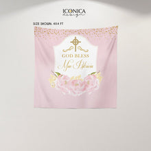 Load image into Gallery viewer, Baptism Backdrop,First Communion Backdrop,Floral Photo Backdrop,Pink Peonies Christening Backdrop,Printed BFC0002
