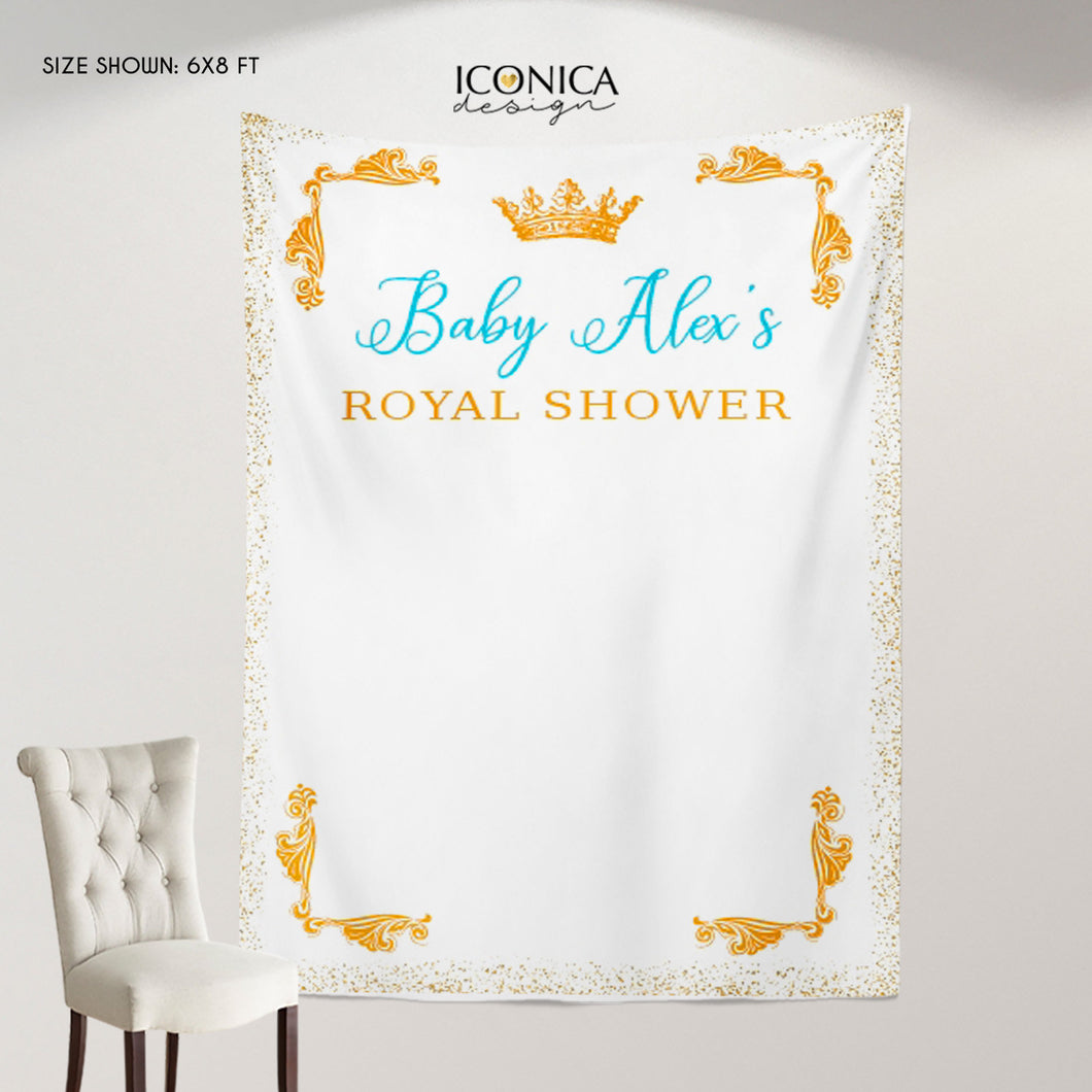 Personalized Baby Shower Backdrop,Little Prince Photo Backdrop,Little Prince Decor,Blue Gold Royal Baby Shower, Printed or Printable BBS0005