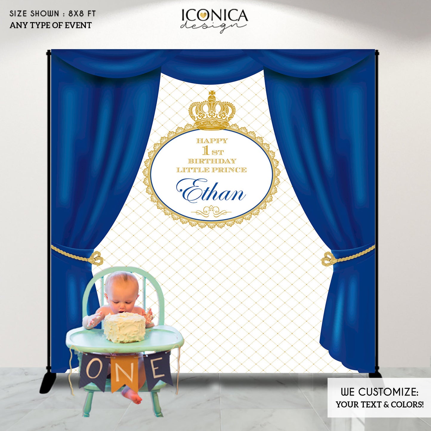 Little Prince 1st Birthday Backdrop, Little Prince Decorations, Royal Party, Printed Or Printable Free Shipping Bbd0008