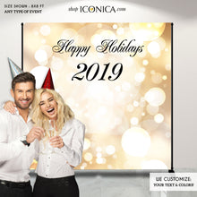 Load image into Gallery viewer, Holiday Party Backdrop,Printed Gold Bokeh backdrop,Christmas Party Photo Backdrop,Gold and Black Corporate event decorations
