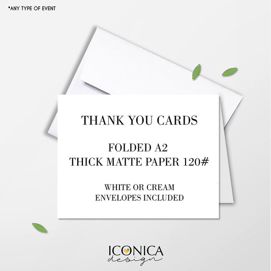 Thank You Cards A2, thick matte paper 120#,A2 Folded, White Or Cream Envelopes included, Printed Cards - A la carte